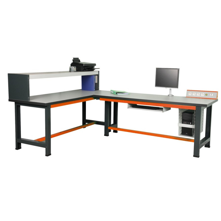 Etabli informatique en L gris et orange
