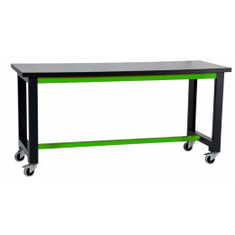 Etablis gris et vert avec roulettes et plateau stratifié