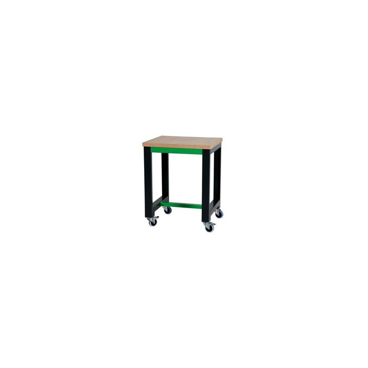 Etabli desserte gris et vert avec roulettes et plateau bois