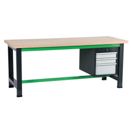 Etabli gris et vert avec coffre 490 à 3 tiroirs