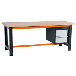Etabli gris et orange avec coffre 490 à 2 tiroirs