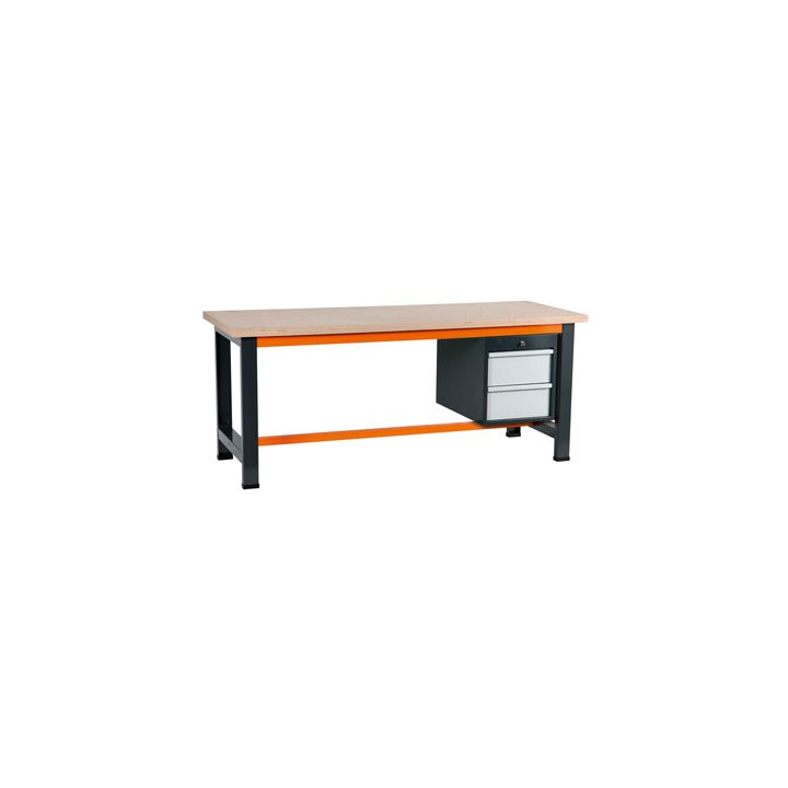 Etabli gris et orange avec coffre 490 à 2 tiroirs
