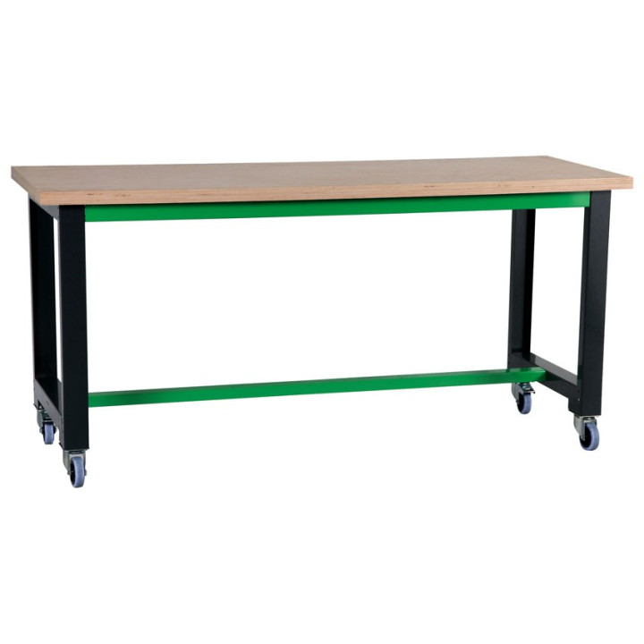Etablis gris et vert avec roulettes et plateau bois